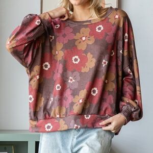 New Oversized Floral Waffle Knit Top